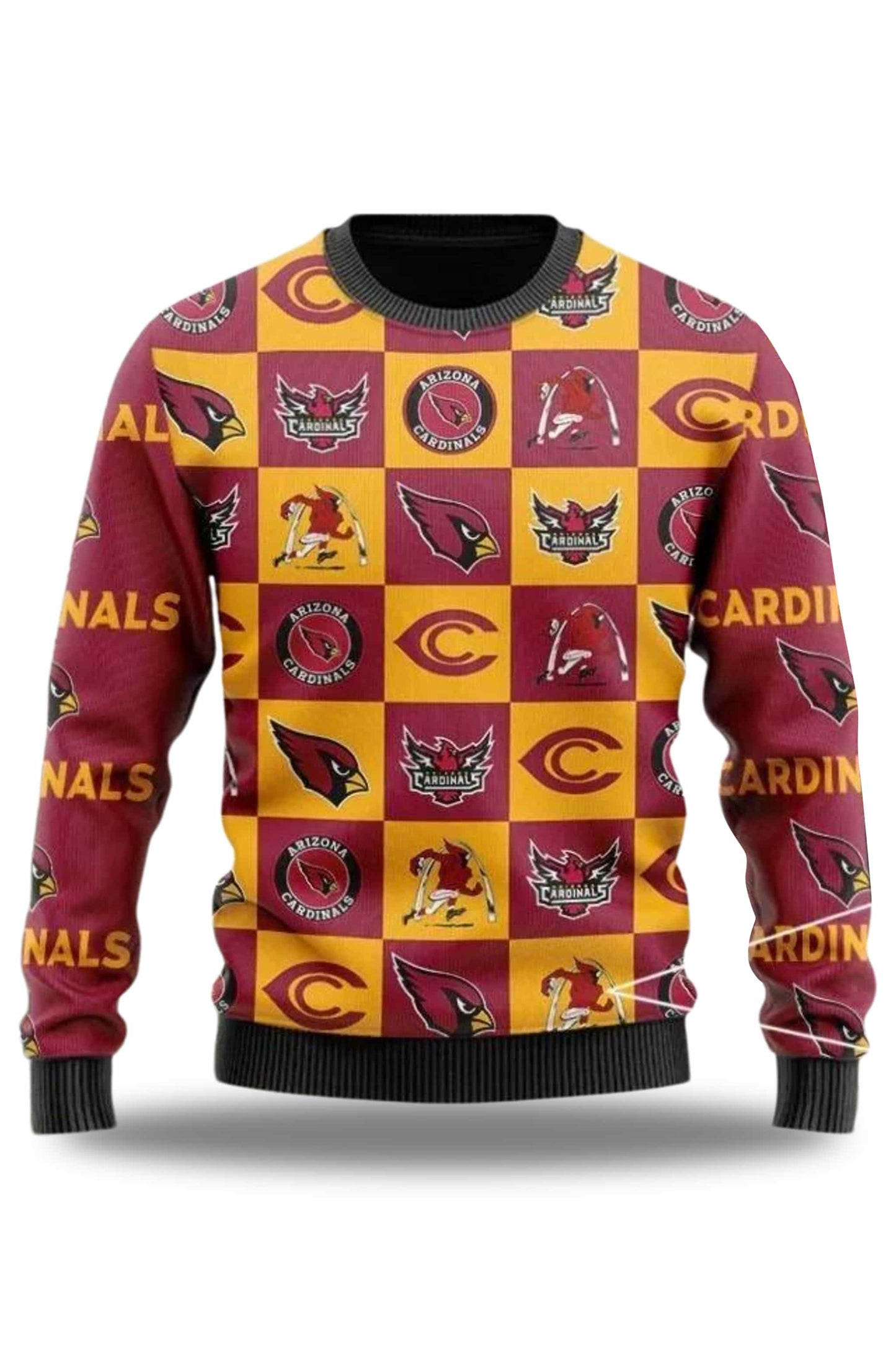 Arizona Cardinals Logo Checkered Flannel Ugly Christmas 2025 Sweater1