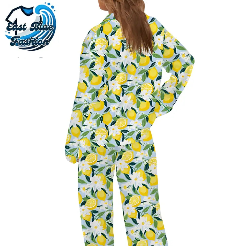 Florida Lemon Silky Satin Pajama Set For Women