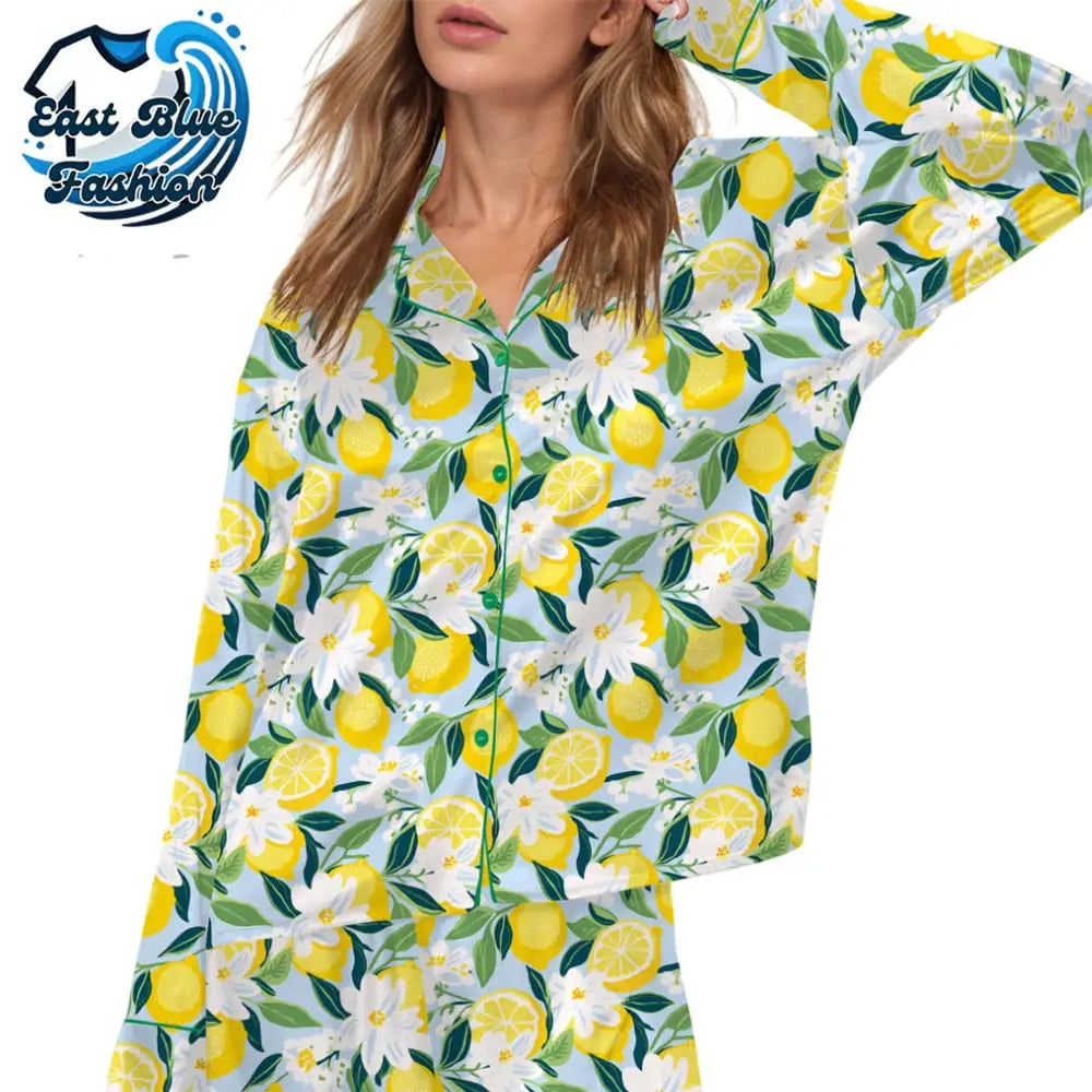 Florida Lemon Silky Satin Pajama Set For Women