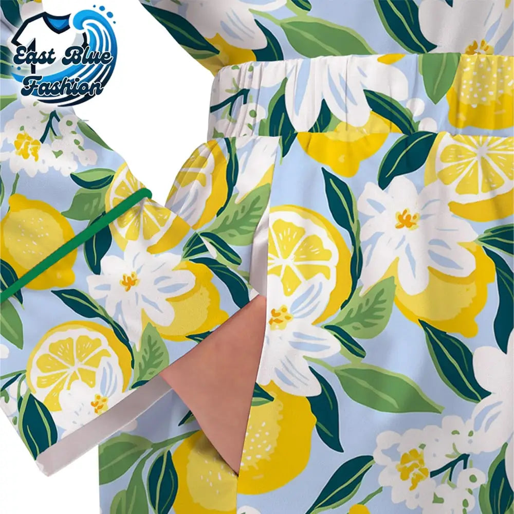Florida Lemon Silky Satin Pajama Set For Women