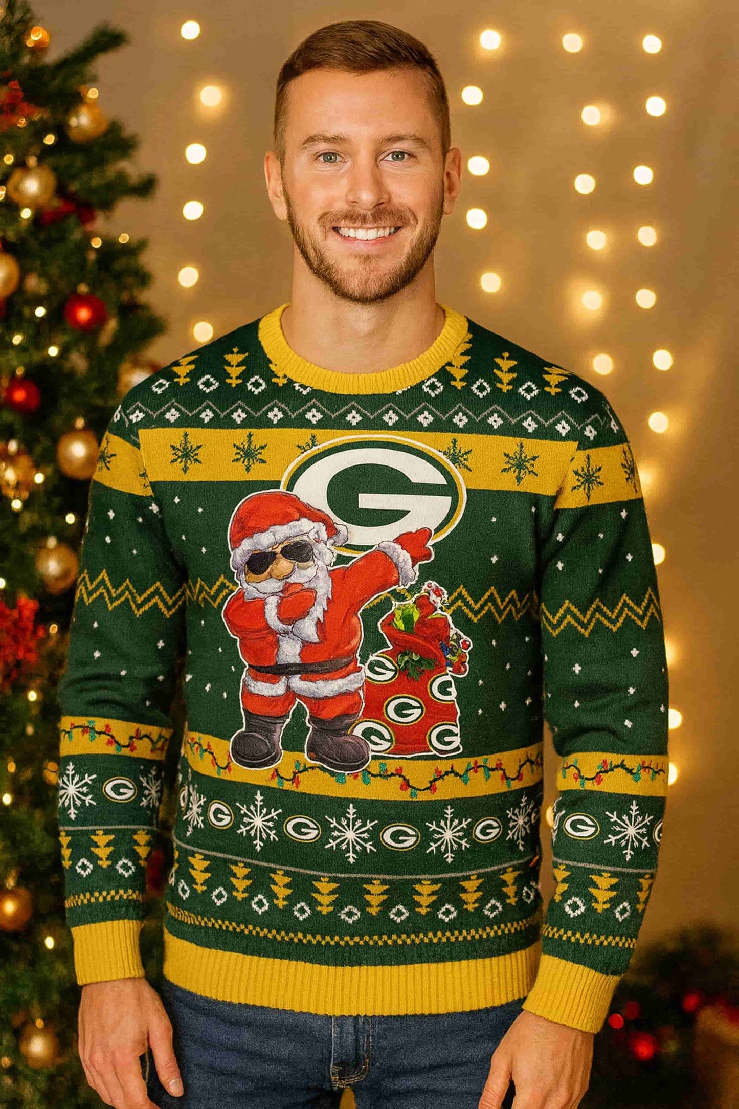 Green Bay Packers Santa Claus Xmas 2025 Ugly Christmas Sweater