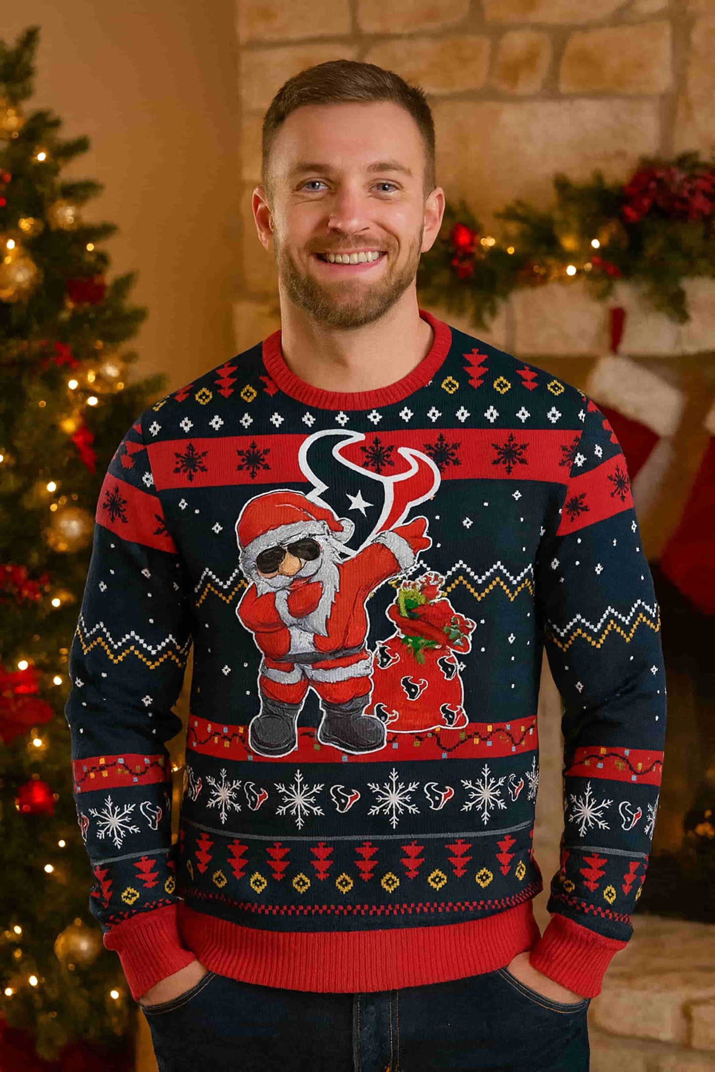Houston Texans Santa Claus 2025 Xmas Ugly Christmas Sweater