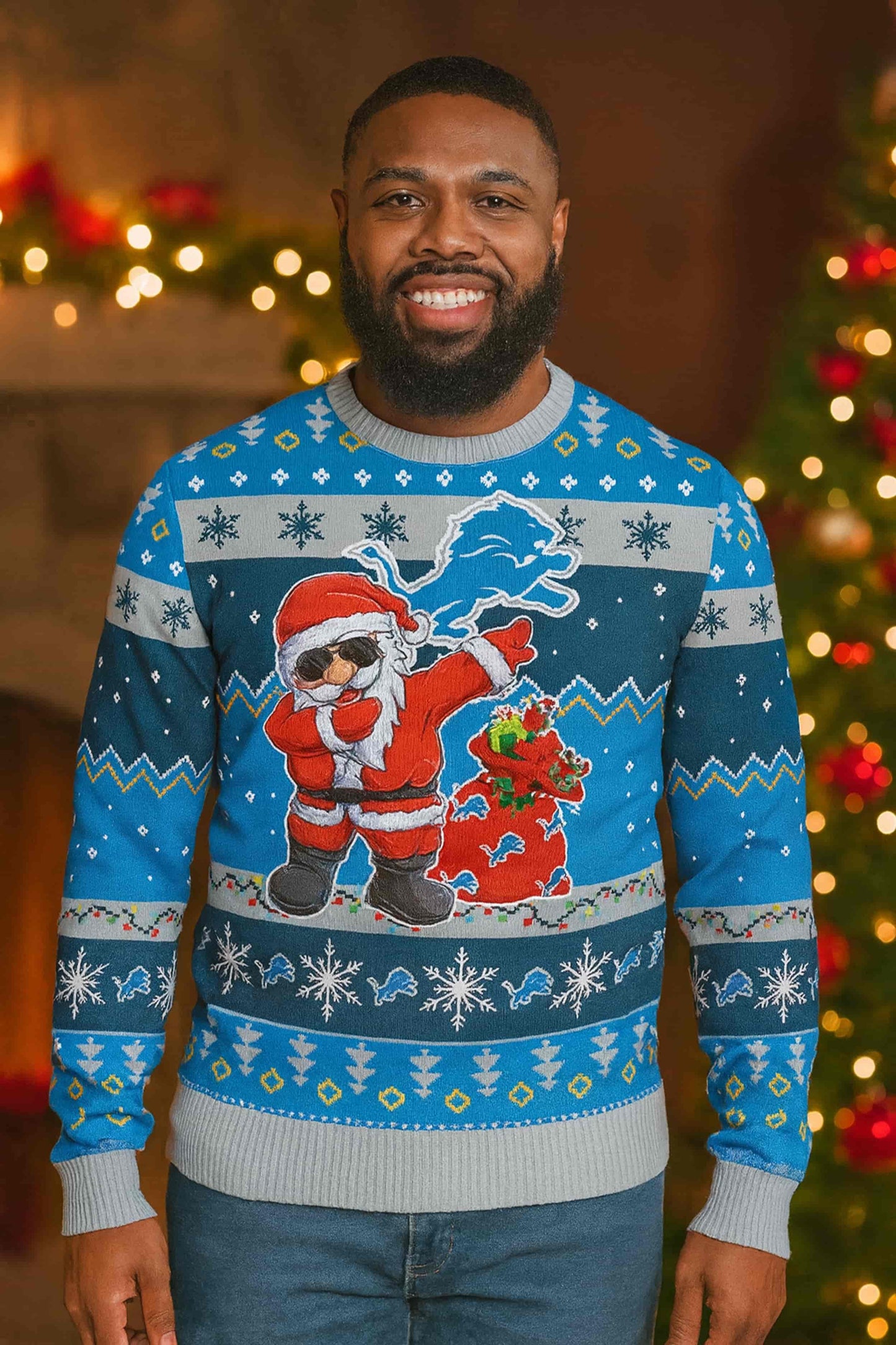 Santa Claus Xmas Detroit Lions 2025 Ugly Christmas Sweater