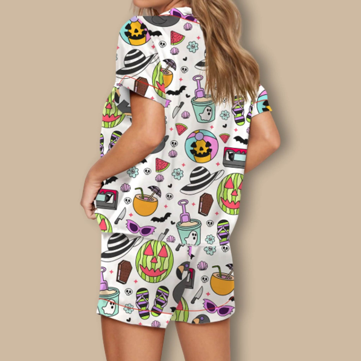 Summerween Halloween Spooky Silky Satin Pajama Set For Women1