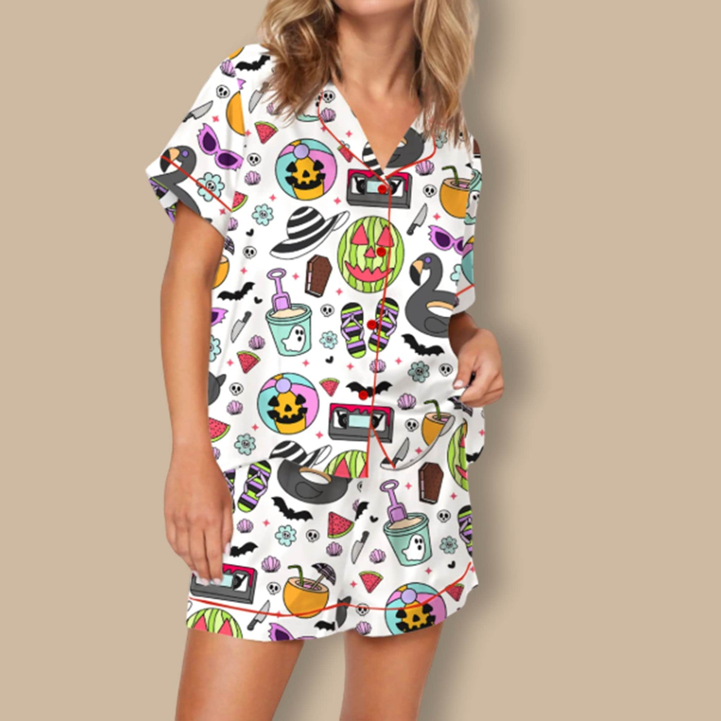 Summerween Halloween Spooky Silky Satin Pajama Set For Women2
