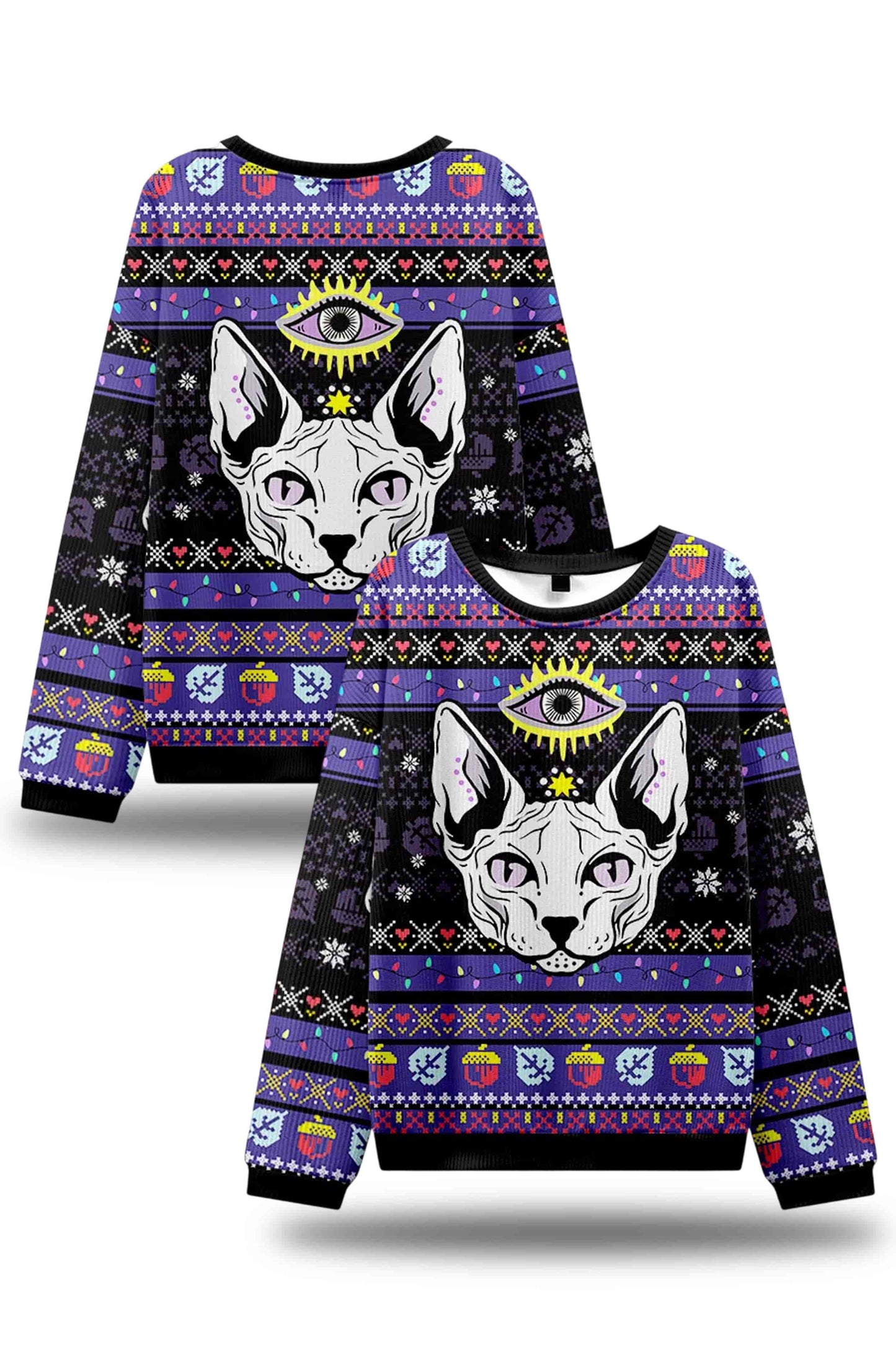 2025 Purplehecate Mystical Cat Ugly Christmas Sweater