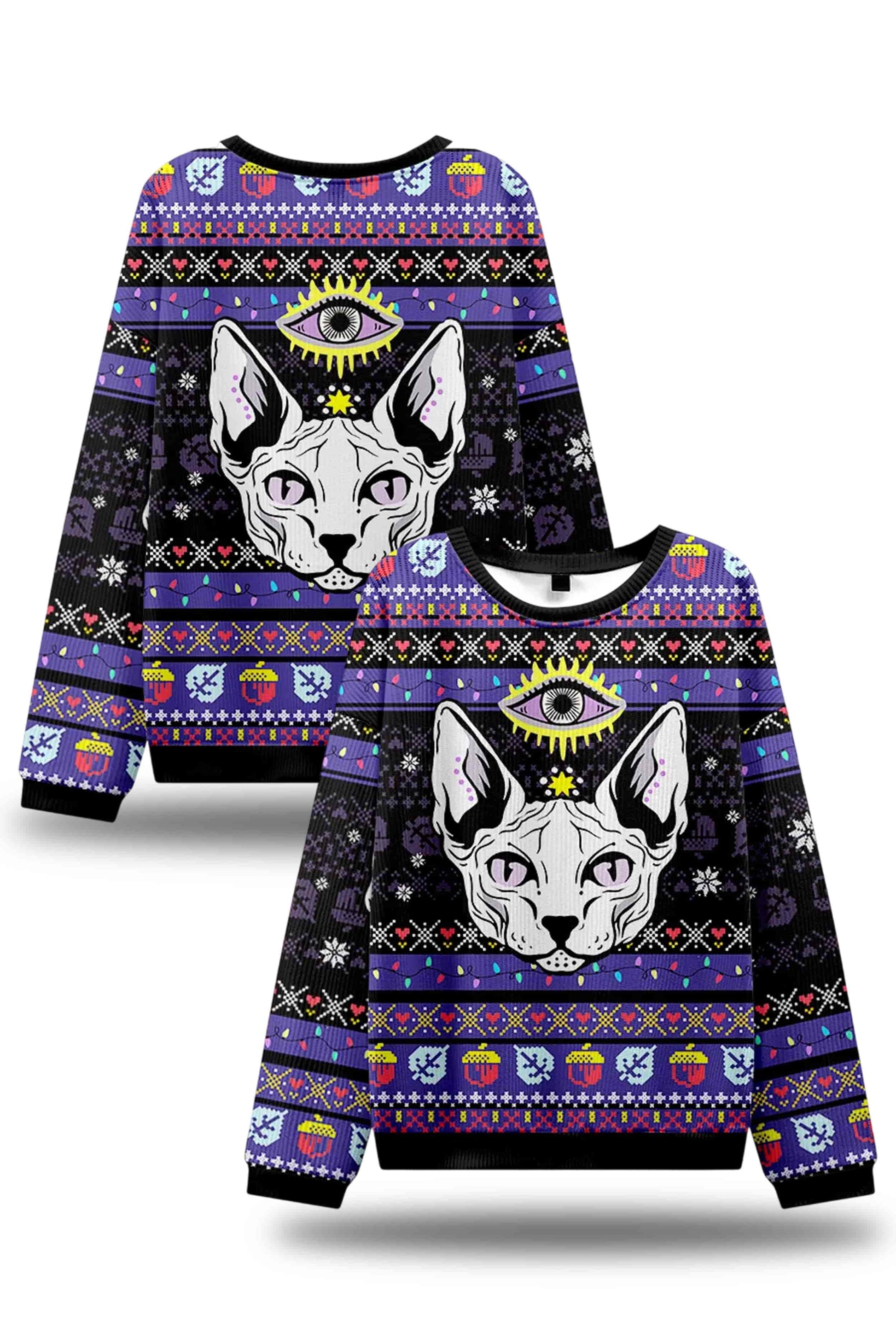 2025 Purplehecate Mystical Cat Ugly Christmas Sweater