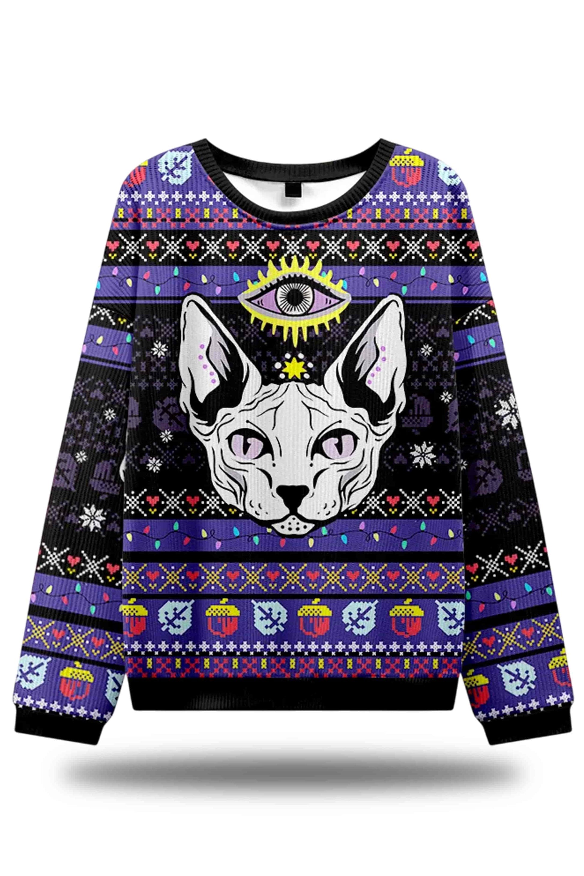 2025 Purplehecate Mystical Cat Ugly Christmas Sweater2
