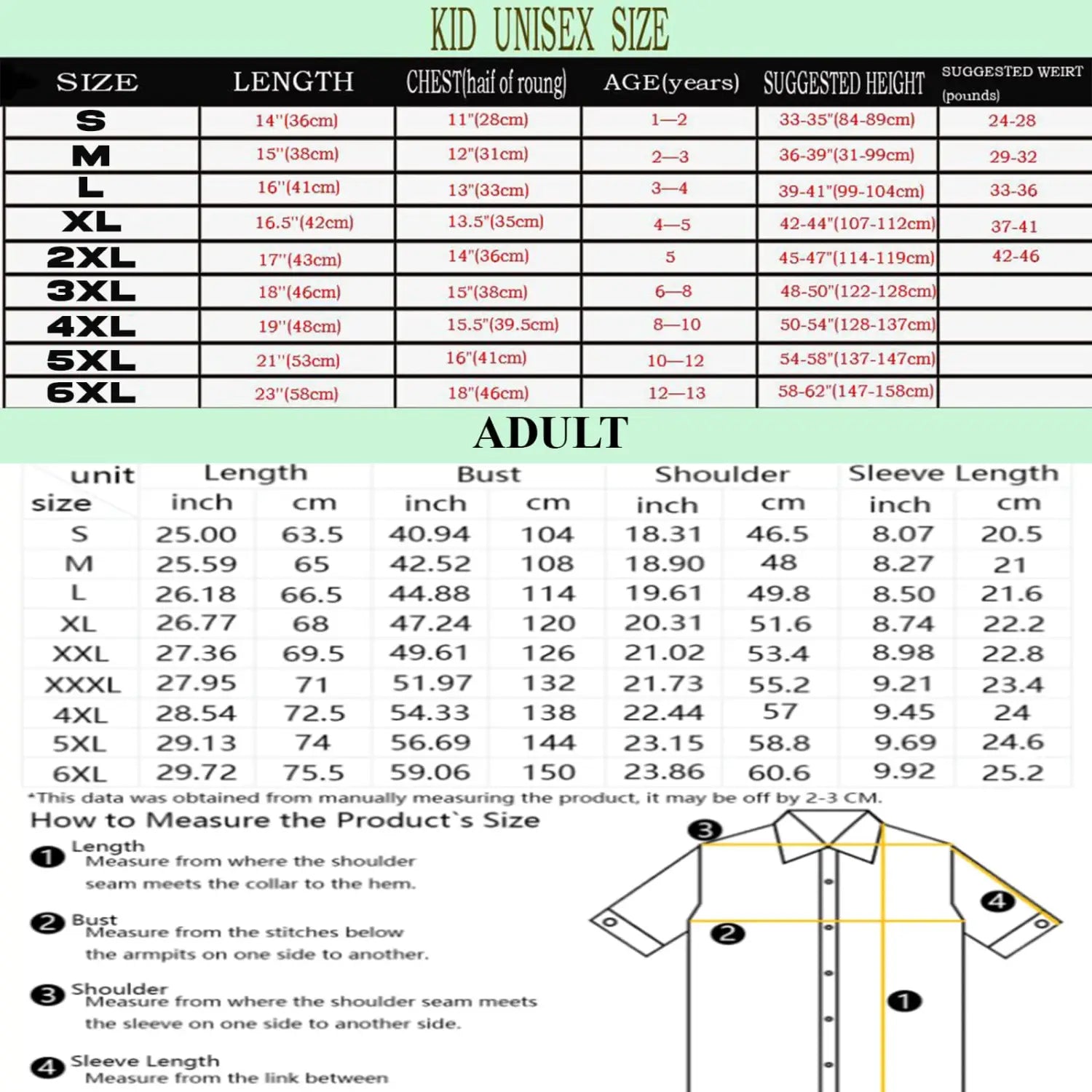 Clothing size chart for Liberty And Fireworks All American Hawaiian Shirt summer style
