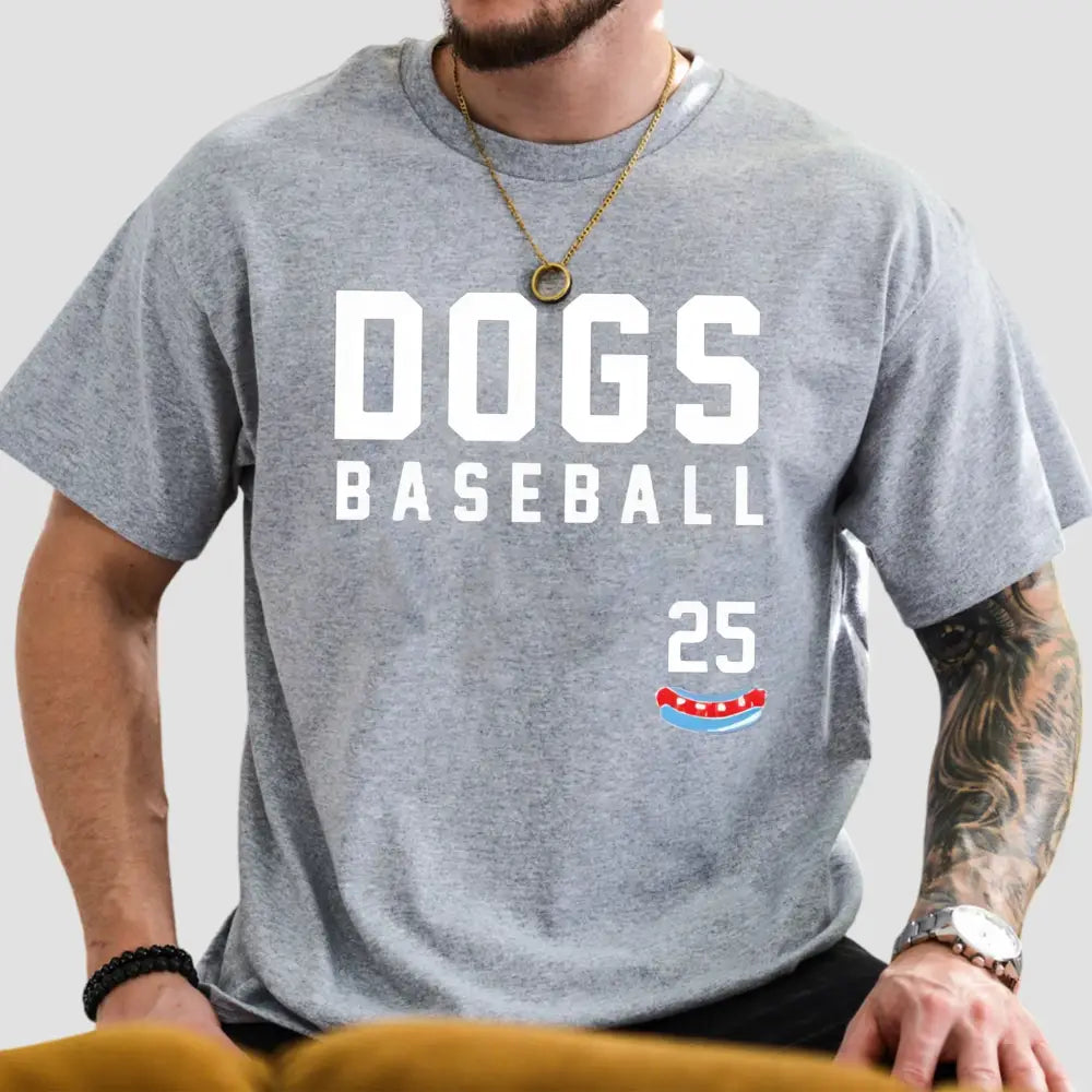 Chicago Dogs baseball jersey shirt giveaway featuring 'DOGS BASEBALL 25' in bold design, perfect for fans.