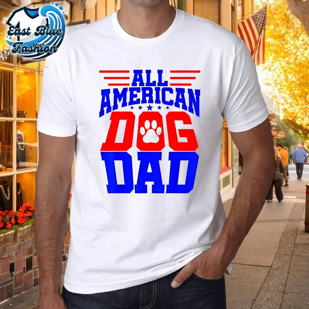 Dog Dad Owner Red White Blue American Flag Pug Pitbull Shirt