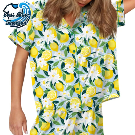 Florida Lemon Silky Satin Pajama Set For Women