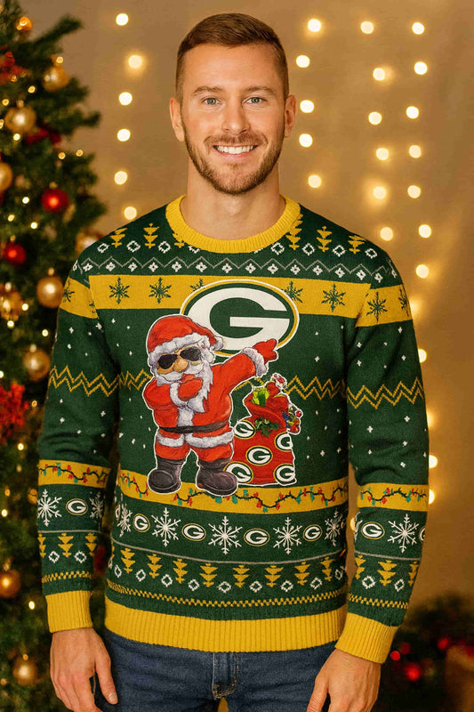Green Bay Packers Santa Claus Xmas 2025 Ugly Christmas Sweater