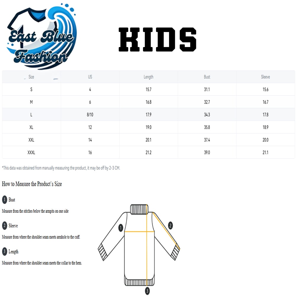 Kids clothing size chart for Cobra Chickens Hoodie Giveaway and hats promotion.