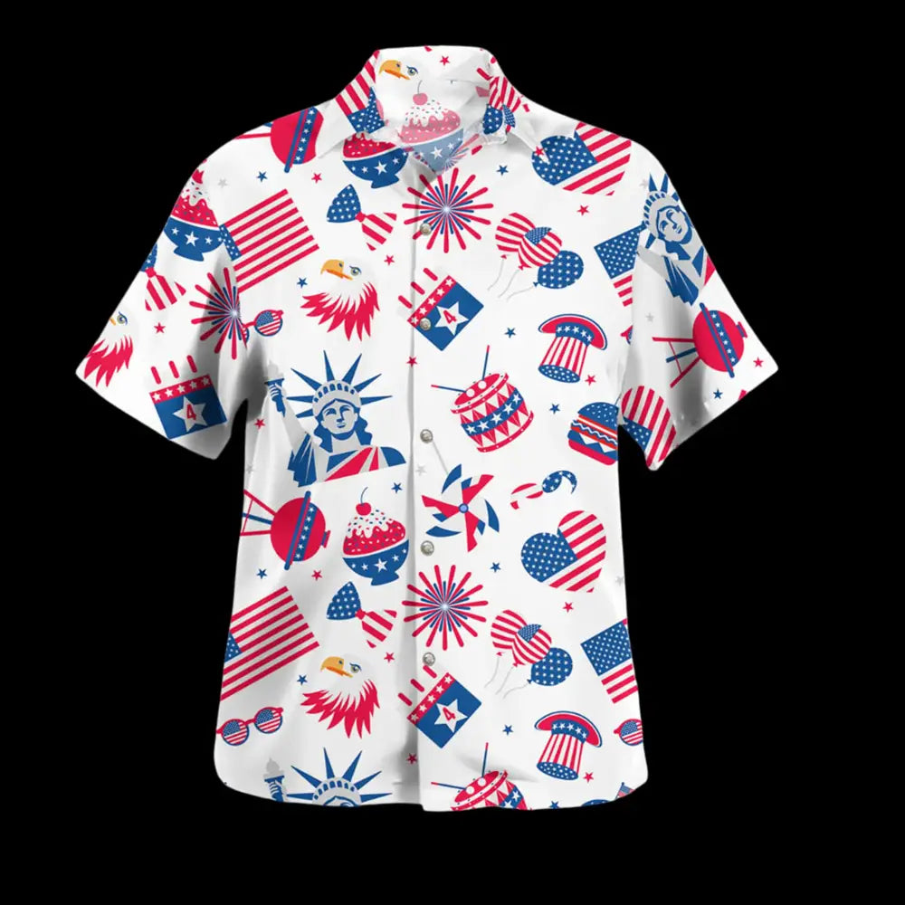Liberty And Fireworks All American Hawaiian Shirt1