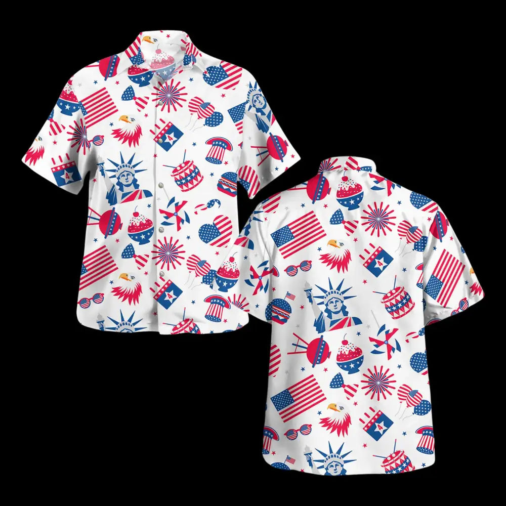 Liberty And Fireworks All American Hawaiian Shirt
