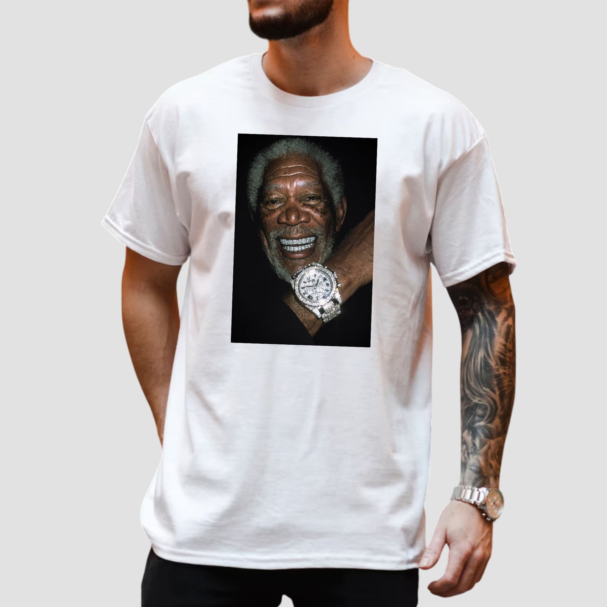 Morgan Freeman Rolex Diamond Grillz Shirt4