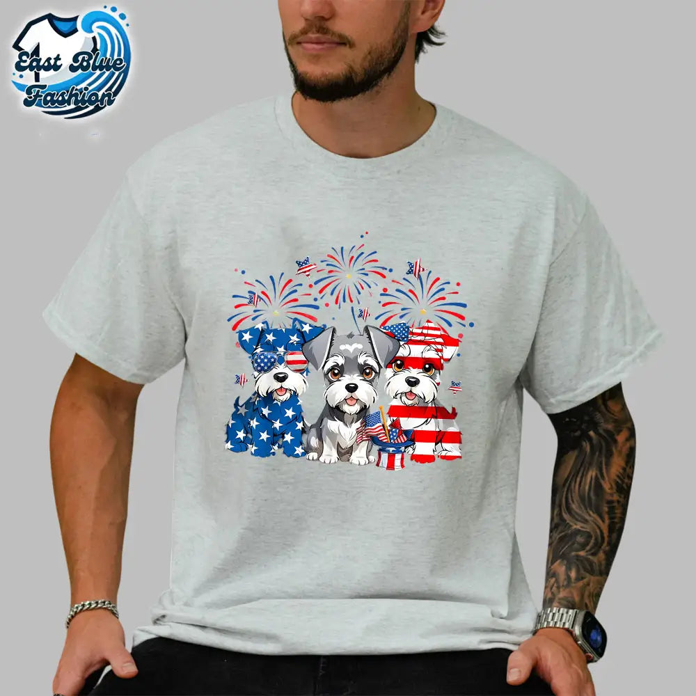 Red White Blue Schnauzer Dog Lovers USA Flag 4th Of July T-Shirt4