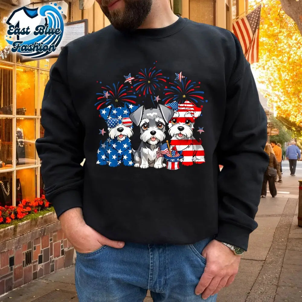 Red White Blue Schnauzer Dog Lovers USA Flag 4th Of July T-Shirt1