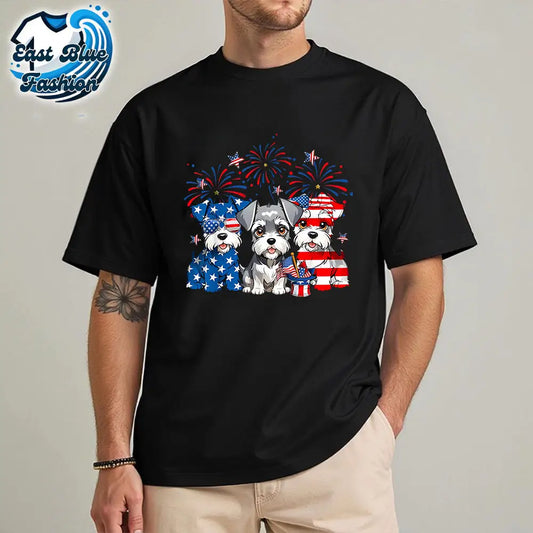 Red White Blue Schnauzer Dog Lovers USA Flag 4th Of July T-Shirt