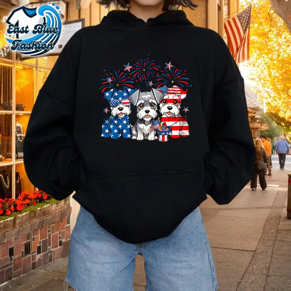 Red White Blue Schnauzer Dog Lovers USA Flag 4th Of July T-Shirt2