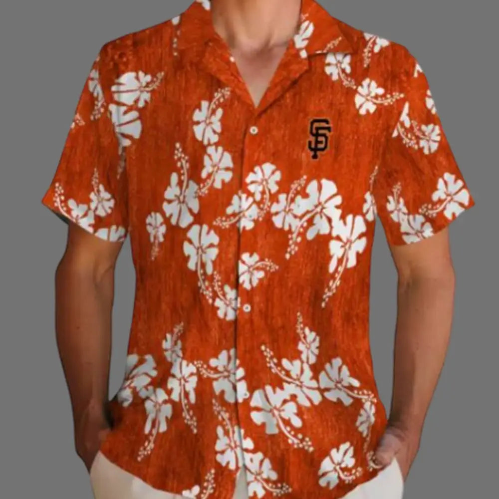 San Francisco Giants Orange Hibiscus Hawaiian Shirt