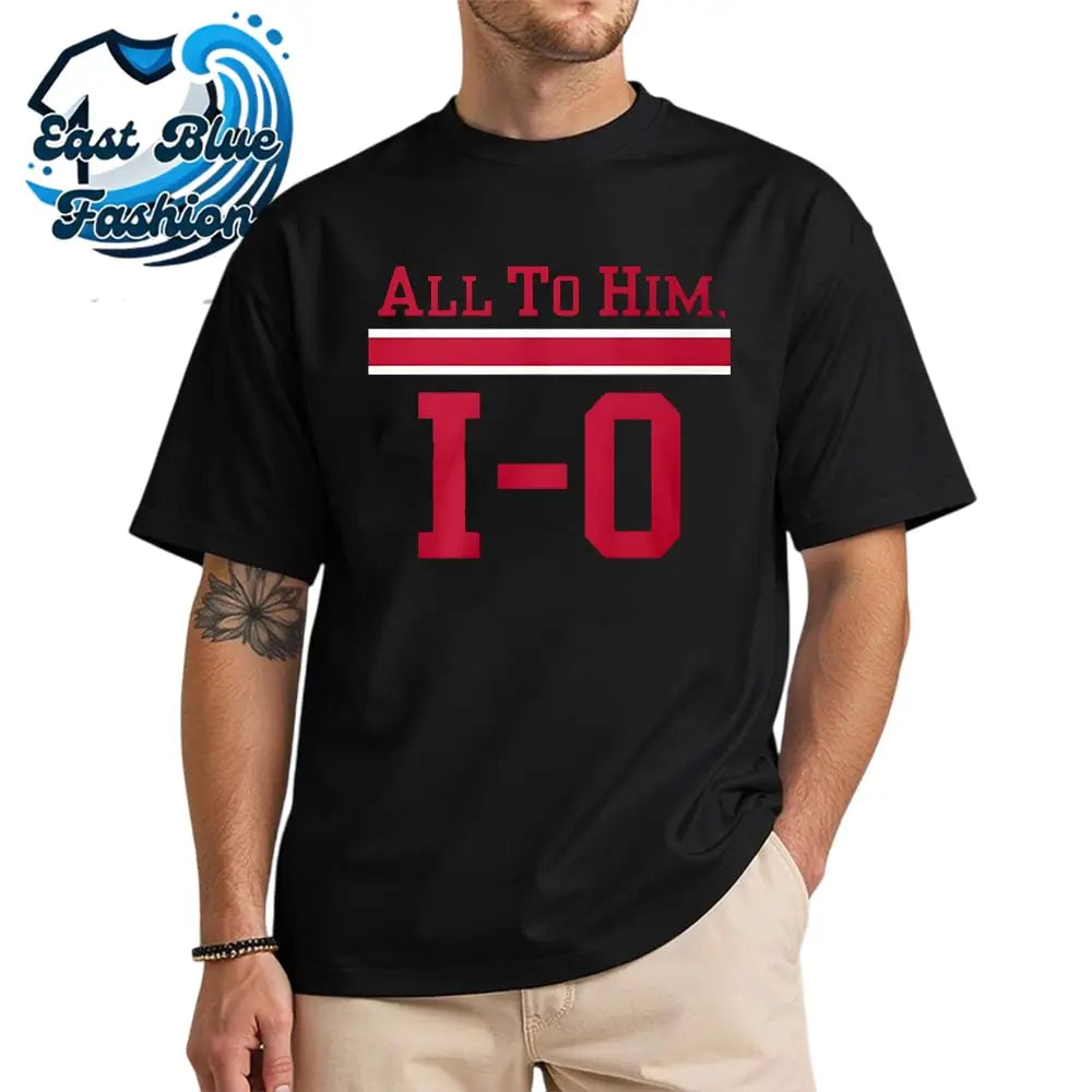 Several Buckeyes players attended the Shoe event wearing shirts that read “All to Him IO” as a statement
