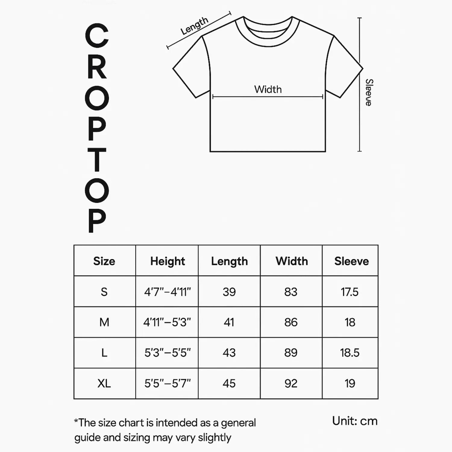 Crop top size chart for Charli Xcx Baddie En El Club Crop Top Shirt display