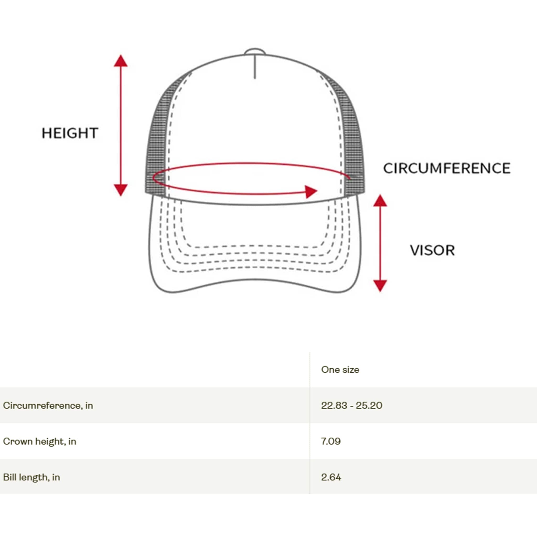 Hat sizing diagram for Buddy Hield Kountry Clutcher Hat from the Playoffs 2025 series