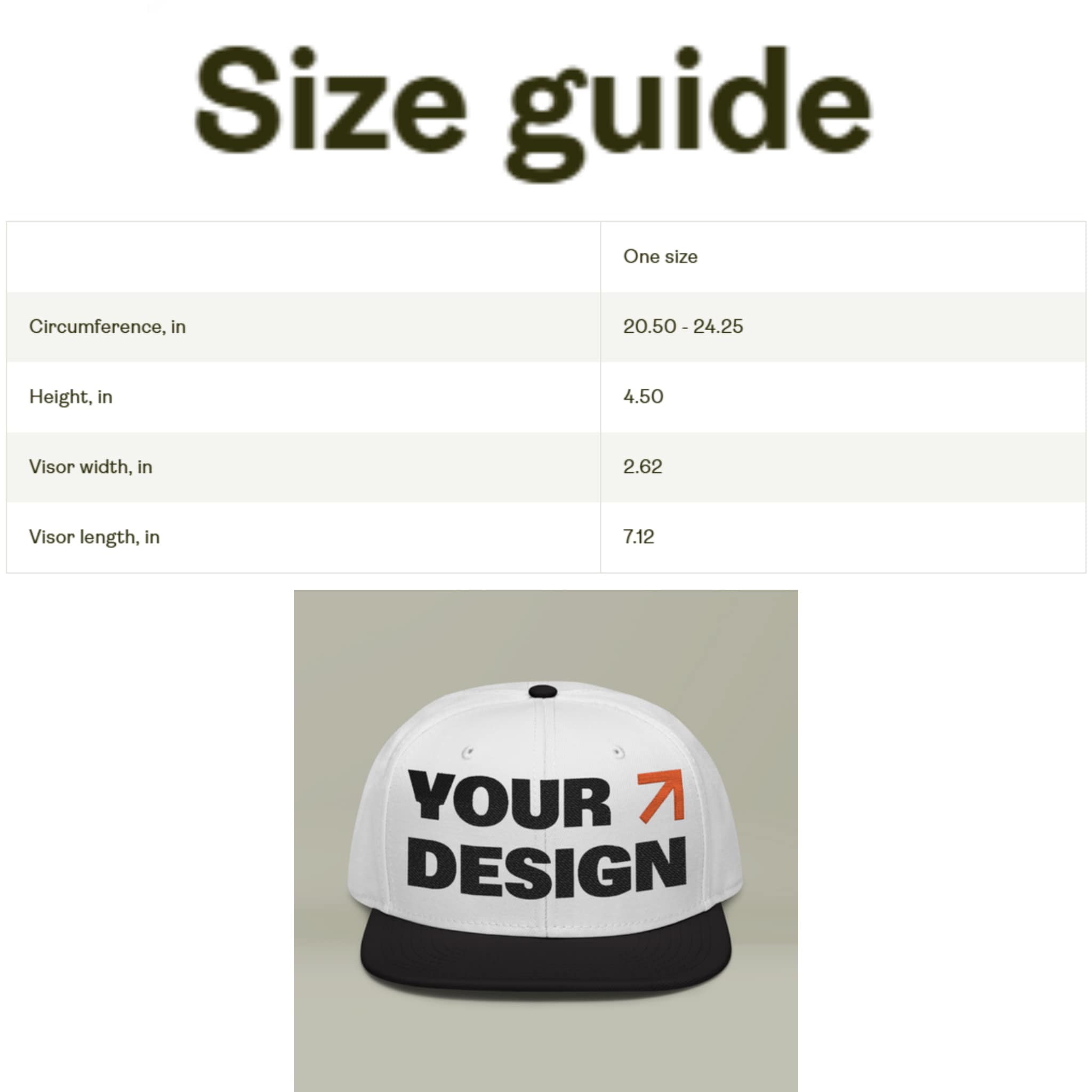 Hat size guide and product image of Jalen Brunson’s Celly Hat showcasing a unique celebration