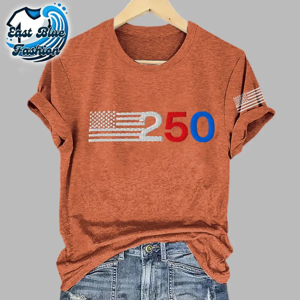 Women's Retro 205 American Flag Print T-Shirt3