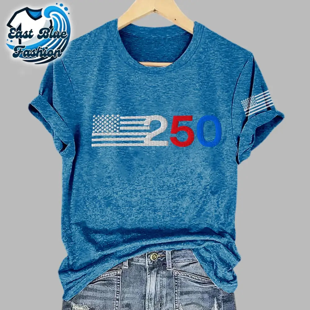 Women's Retro 205 American Flag Print T-Shirt2